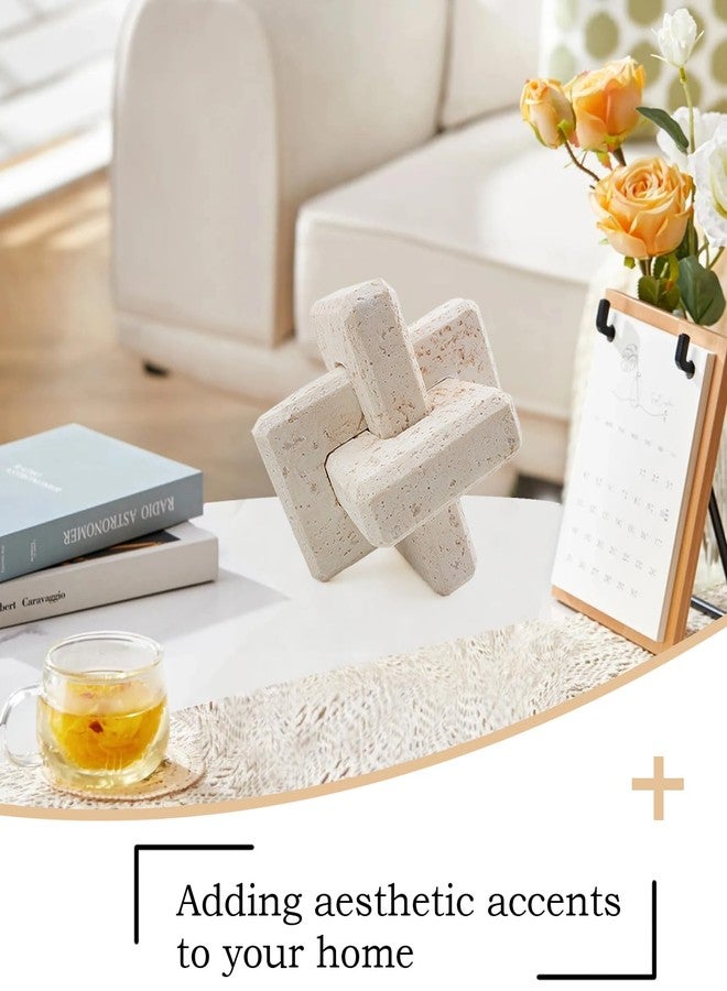 FlidRunest 3 Link Knot Sculpture Statues Resin Travertine Home Decor Modern Style Boho Figurine Hand Carved Coffee Table Decorative Ornaments Objects for Living Room, Desktop, Bookshelf, Entryway - Image 2